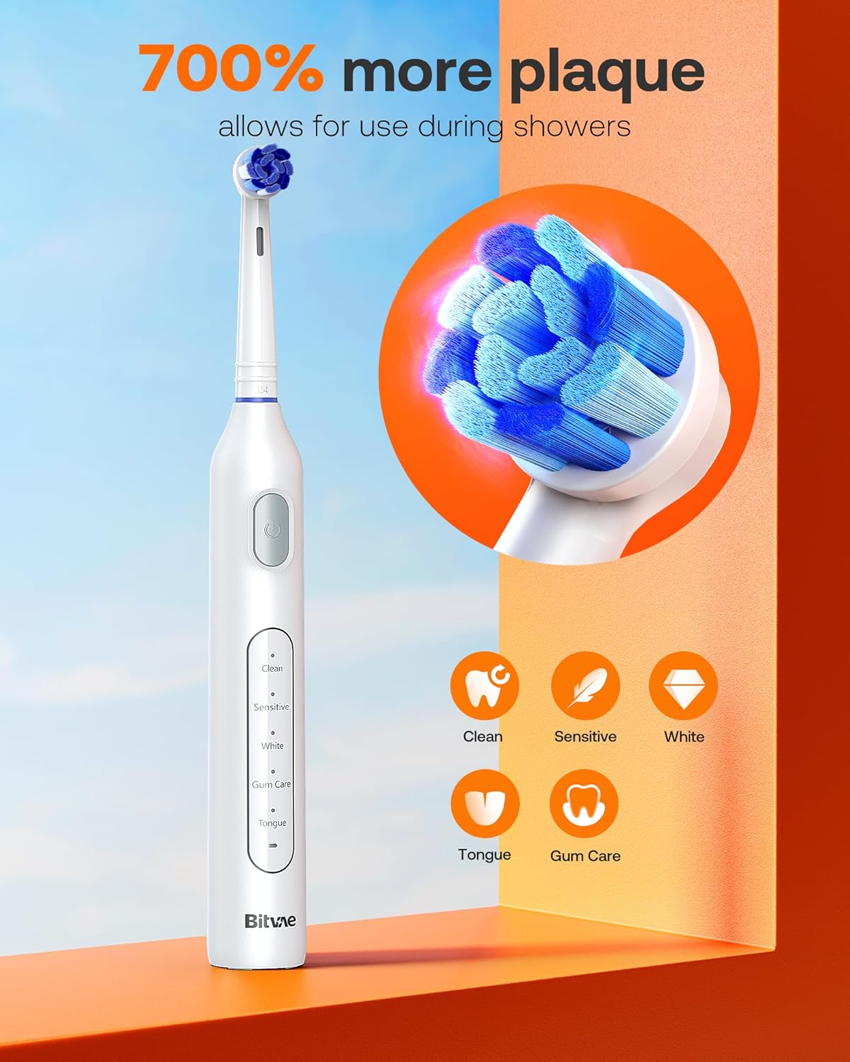 Bitvae Water Dental Flosser Teeth Picks, Cordless Water Flosser for Teeth, Braces, Dental Care and Rechargeable Rotary Electric Toothbrush Combo Set, 4 Tips, 4 Brush Heads, Waterproof, White, C5+R1