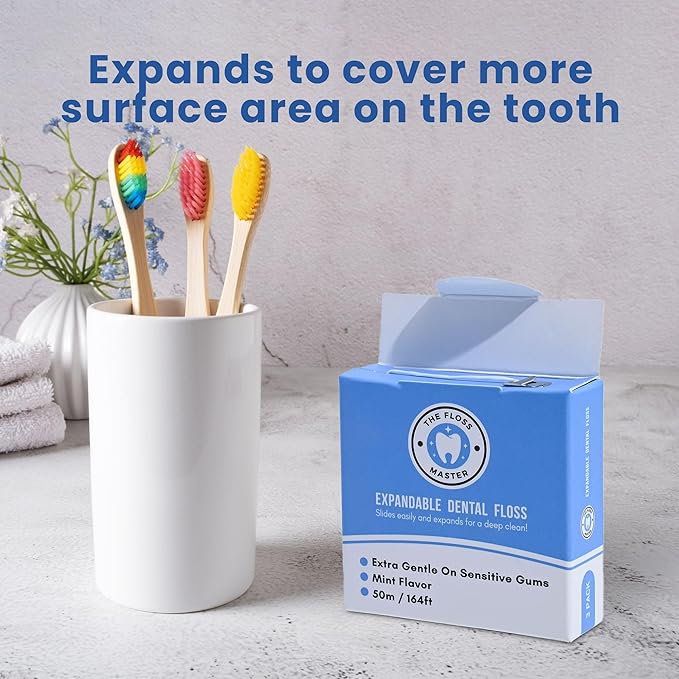Expandable Dental Floss 3 Pack I Plastic-Free Dispenser I 50 Meter / 164 feet per Pack I Gentle Glide for Effective Cleaning I Mint Flavor