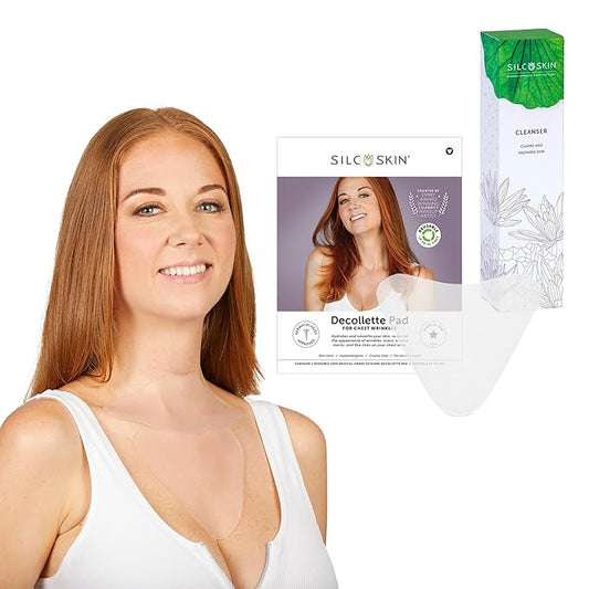 SilcSkin Chest Care Bundle - Decollette Pad and Skin Cleanser, Reusable Medical-Grade Chest Wrinkle Pads for Fine Lines, Crepey Skin, and Puffiness
