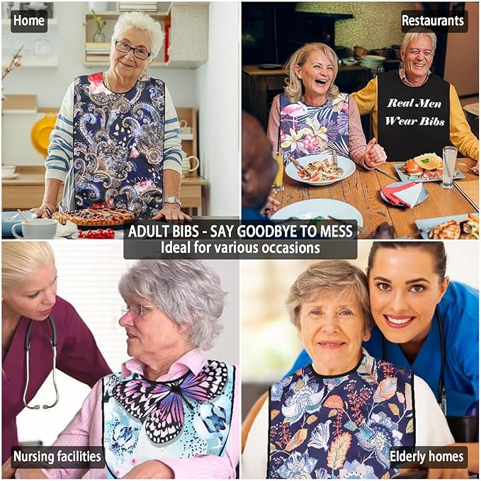 2 Pack Adult Bibs for Women, Waterproof Washable Bibs for Adults Senior Citizens, Adjustable and Reusable, Gifts for Women/Mom
