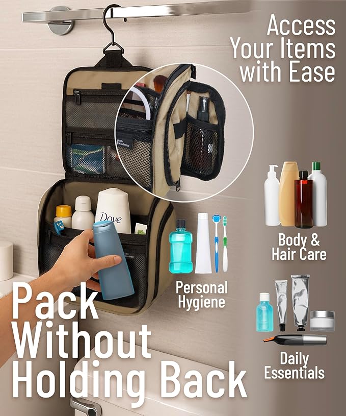 DD D&D Wanderlust D&D Hanging Travel Toiletry Bag for Men and Women – Cosmetics, Makeup and Toiletries Organizer Kit with 10 Compartments