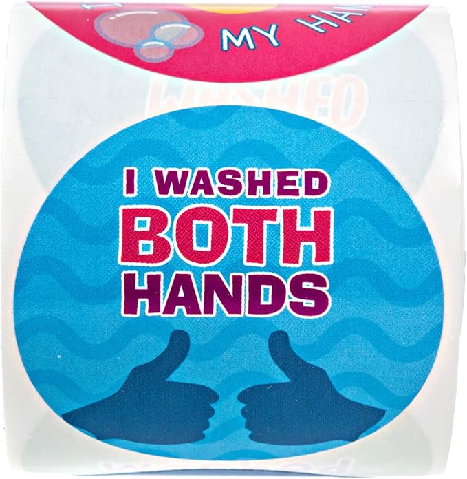 I Washed My Hands Sticker / 250 Kids Hand Washing Achievement Stickers / 2" School Children Colorful Reward Stickers / 6 Vibrant Designs/Made in The USA