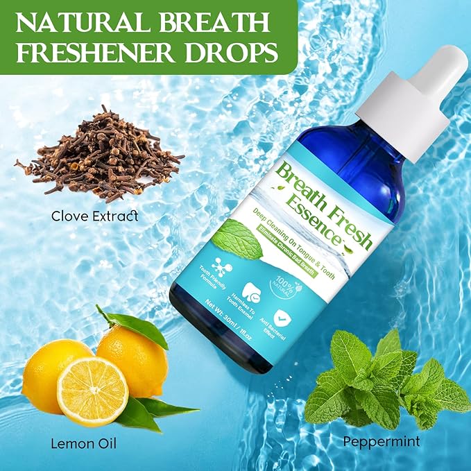 Bad Breath Treatment for Adults,Natural Breath Freshening Drops for Bad Breath, Fast-Acting, Long-Lasting, Boosts Confidence for Socializing, Alcohol-Free