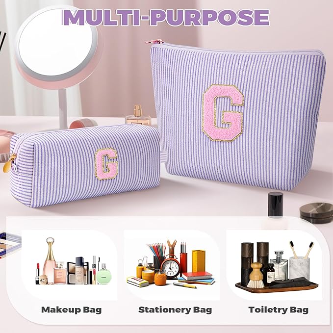 Personalized Makeup Bag for Women Girls - Fashion Cosmetic Bag Trendy Travel Toiletry Bag with Initials Letter - Teen Gifts - Lavender,G