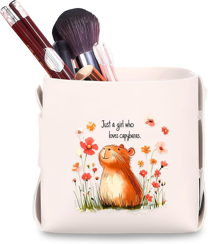 Capybara Makeup Brush Holder, Decorative Desk Organizer for Jewelry Pen Pencil Glasses Storage, Capybara Lovers Themed Gifts Stuff For Girls Teens Kids Women!