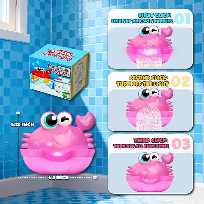 Light Up Crab Bath Bubble Maker Bathroom Toys for Kids Ages 1-3 4-8,Bath Bubble Machine with Colourful Light Toddler Bathub Toy Gifts for Kids