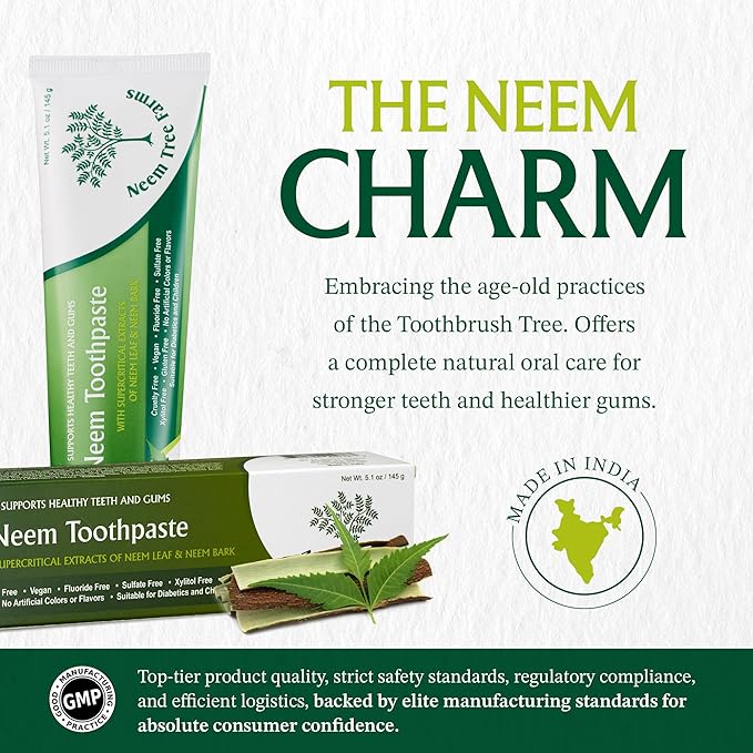 Neem Fluoride Free Toothpaste - Adult and Children Friendly - 100% Vegan Natural Toothpaste, Gluten Free, No Artificial Ingredients - Supports Daily Gum Care - with Clove & Stevia (Single Pack)