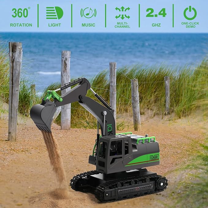 Remote Control Excavator Toys for Boys 4-7 Yrs Old - Best Birthday Gift for Kids Age 3 5 8 9 10+, Metal Shovel Construction Vehicles with Light Sound, Rechargeable RC Tracked Digger