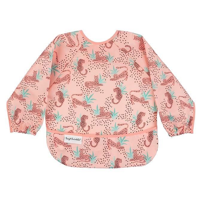 Tiny Twinkle Long Sleeve Bib for Babies & Toddlers – Waterproof Smock Bib for Eating – Machine Washable & Mess-Proof, Baby Feeding Essential & Shower Must-Have(Leopard, 6–24M)