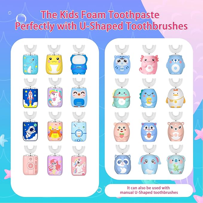 Fluoride Free Foam Kids Toothpaste - ELOTAME 4 Pack Toddler Natural Teeth Cleaning Toothpaste with Strawberry Mint Flavor,Travel for U Shaped Toothbrush