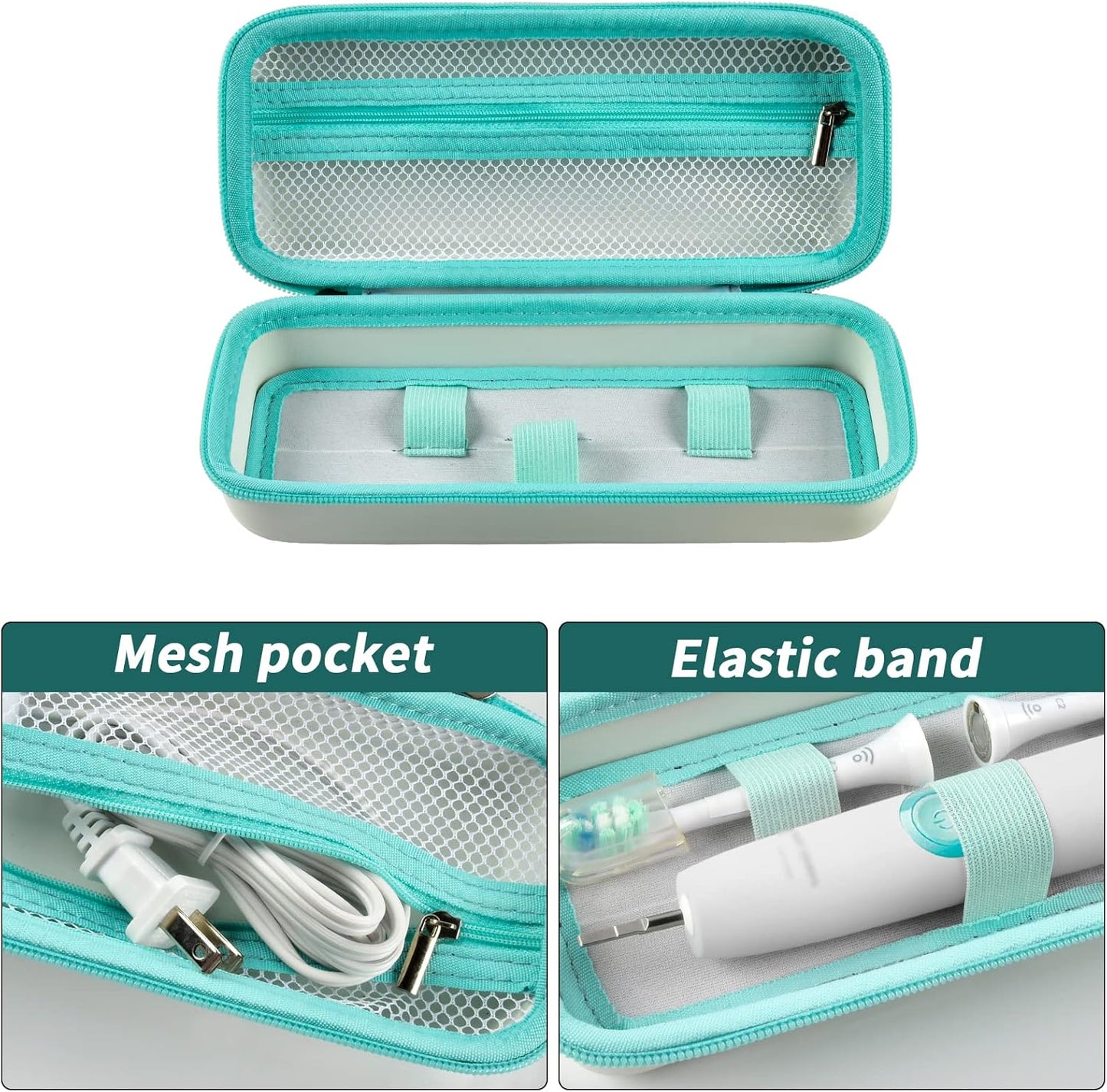 Toothbrush Travel Case Compatible with Oral-B Pro 1000, 2000, 3000, 3500, 1500/ for Philips Sonicare ProtectiveClean 4100 5100 Electric Toothbrush with Mesh Pocket for Accessories - White (Bag Only)