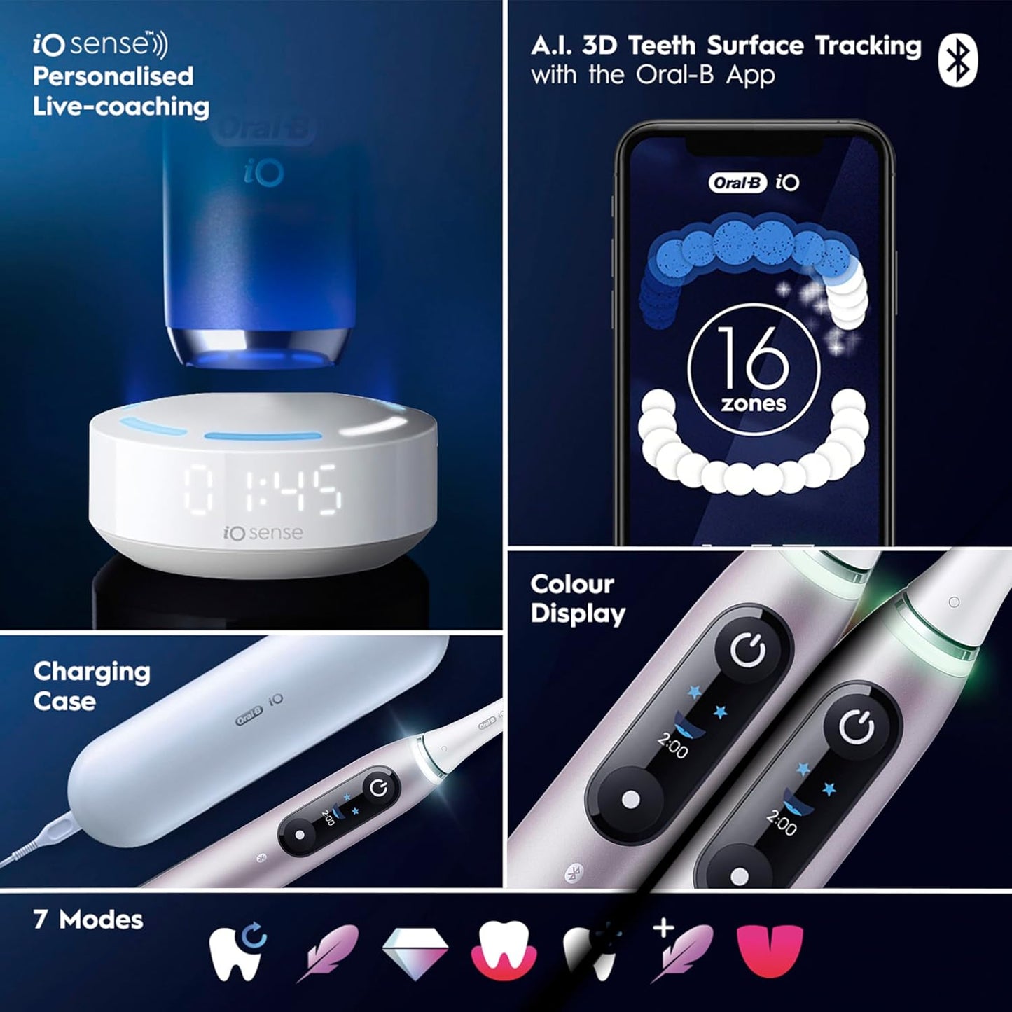 Oral-B iO Series 9 Limited Rechargeable Rose Quartz Electric Toothbrush with (2) Ultimate Clean and (1) Gentle Care Replacement Brush Heads, White, Travel Case-White and Charger