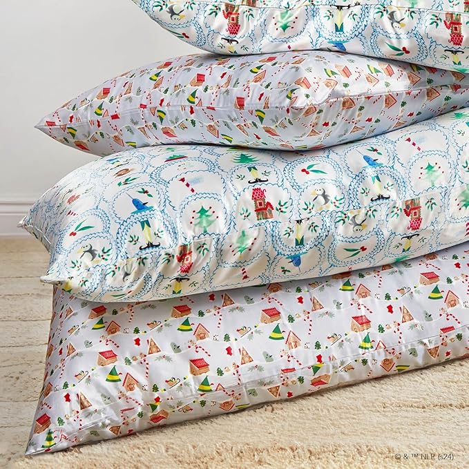 Kitsch x Elf North Pole - Satin Pillowcase with Zipper for Hair & Skin – Softer Than Silk, Cooling Pillow case, Wrinkle-Free, Machine Washable, King Size (19x36)