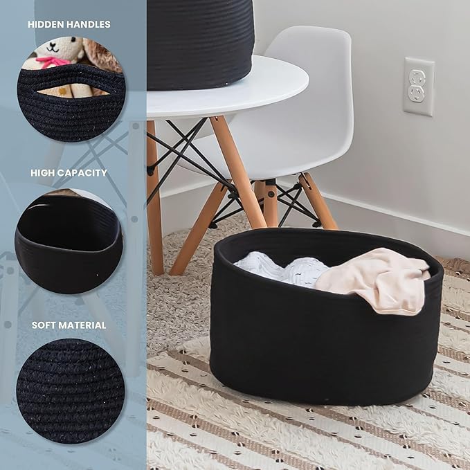 OrganiHaus Set of 3 Black Woven Storage Baskets for Shelves, Decorative Organizer Bins for Closet, Bathroom & Living Room, Multipurpose Home Organization Baskets, Toy Storage Basket - 15x9x10 inches