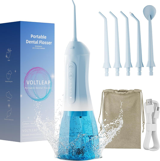 Water Flossers for Teeth, Electric Floss for Adults, Water Dental Picks for Teeth Cleaning and Flossing, Portable Flossers for Travel Size, Travel Bag and 4 Tips, IPX7 Waterproof - Blue