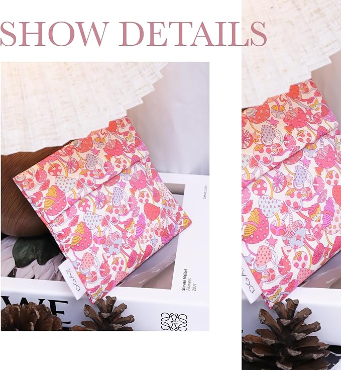 DGAZ Sanitary Napkin Storage Bag, Period Bag for Teen Aged Girls, Portable Period Bag for Panty Liners/Menstrual Cup/Small Tampons，Mini Makeup Bag for Purse(Dream Mushroom)