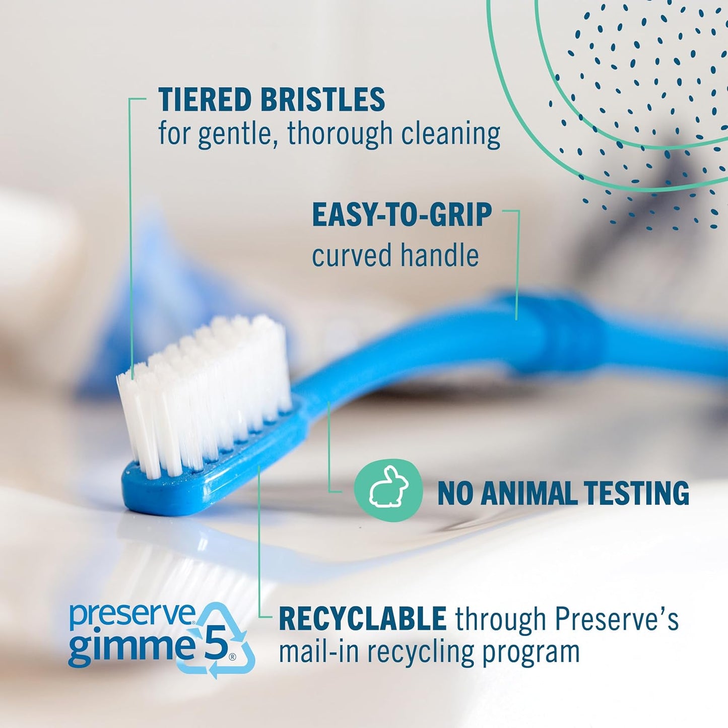 Preserve Eco Friendly Adult Toothbrushes, Made in The USA from Recycled Plastic, Lightweight Paper Packaging, Ultra Soft Bristles, Colors Vary, 3 Count