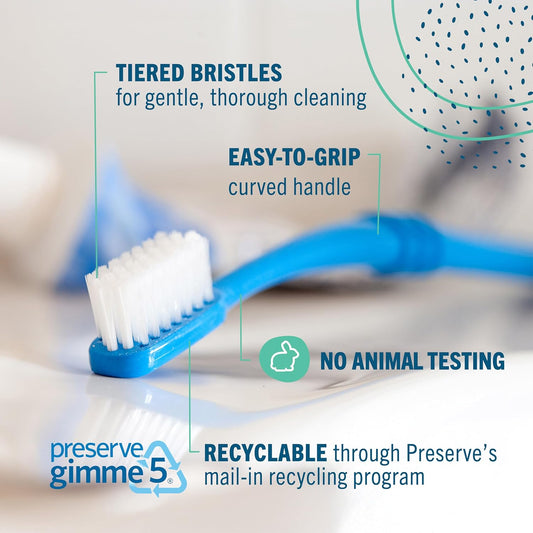 Preserve Eco Friendly Adult Toothbrushes, Made in The USA from Recycled Plastic, Ultra Soft Bristles, Paperboard Package, Colors Vary, 6 Count (Medium)