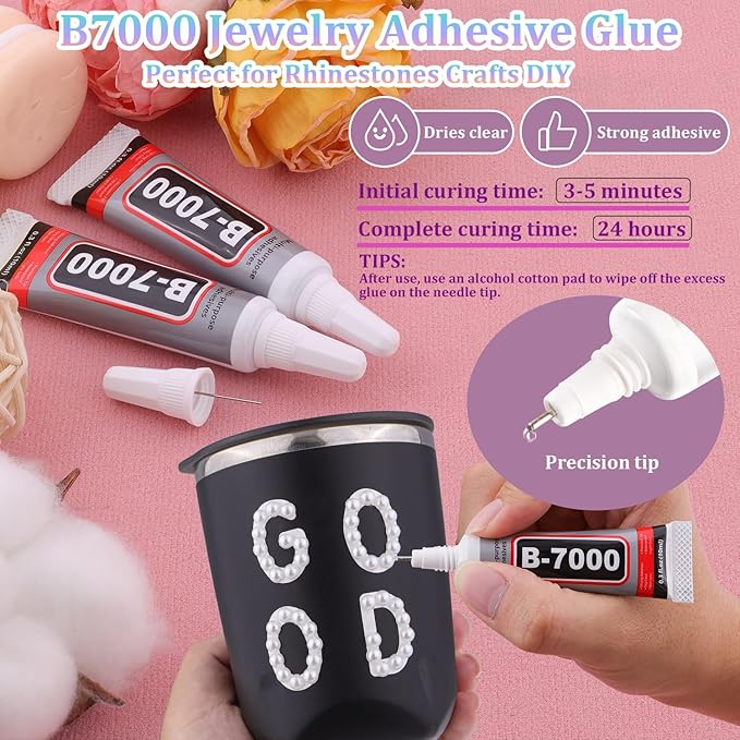 13500Pcs Flatback Pearls for Bedazzling (White) with 3Pcs B7000 Jewelry Glue, Assorted Size 2/3/4/5/6/8/10mm Half Pearl, Bedazzling Gems for Crafting Clothing Tumbler Shoes Embellishment Nail Art