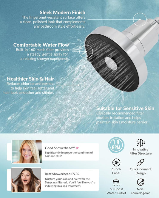 Filtered Shower Head for Hard Water, KDF-55 Filter Dermatologist Recommended for Softening Hard Water, Advanced Filtration for Hair and Skin (CP)