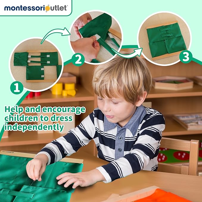 MONTESSORI OUTLET Velcro Frame | Practical Life Material for Toddlers & Preschoolers | Learn to Velcro Clothes, Develop Fine Motor Skills & Independence (Ages 3-6)