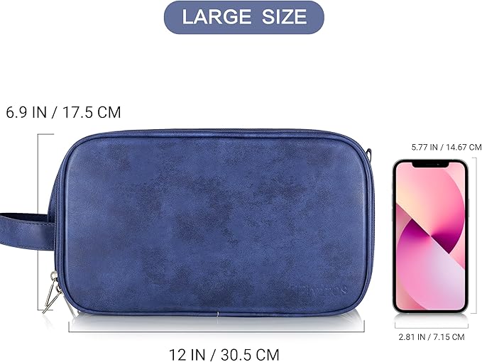 Elviros Toiletry Bag for Men, Large Travel Shaving Dopp Kit Water-resistant Bathroom Toiletries Organizer PU Leather Cosmetic Bags