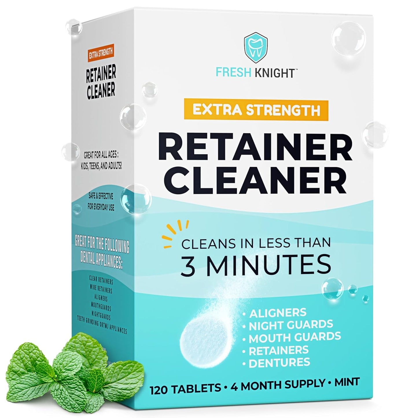 Retainer Cleaner Tablets 120 - Invisalign Cleaner - Denture Cleaner. Efferdent Retainer Cleaner Tablets, Night Guard, Mouth Guards, Aligners & Dental Appliance Cleaner - 4 Month Supply.
