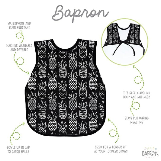 BapronBaby Pineapple Monochrome Bapron - No Neck Tie Safer Bib for Baby & Toddler - Soft Waterproof Stain Resistant - Machine Washable - Sz Baby/Toddler 6m-3T