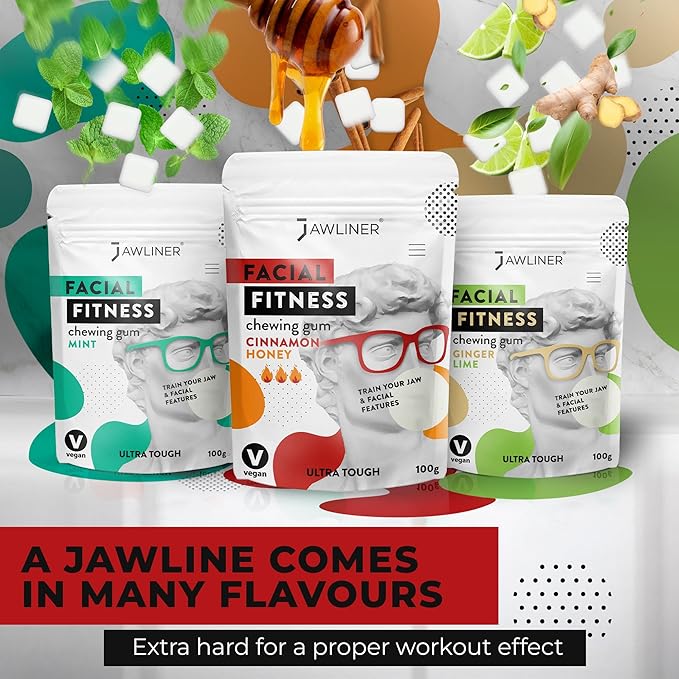 Jawliner® - Pioneers the Toughest Handmade 15x Harder Jawline Gum Includes 12 Weeks Coaching - Sugar-Free Cinnamon Honey Chewing Gum - Jawline Exerciser for Mewing & Shaping the Jaw (6 Months Pack)