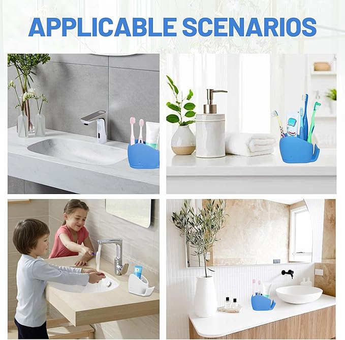 2PCS Kids Toothbrush Holder, Cute Whale Silicone Toothbrush Holder for Bathrooms, Blue and White, Toothbrush and Toothpaste Storage Box, Fun Kids Ocean Bathroom Decor Animal Toothbrush Holde