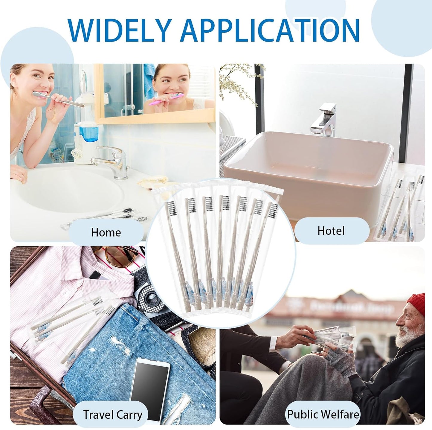 Uiifan 250 Sets Disposable Toothbrushes with Toothpaste Bulk Individually Wrapped Travel Toothbrush Kit Soft Bristle Tooth Brushes Homeless Supplies for Hotel Shelter Nursing Home Charity Donation