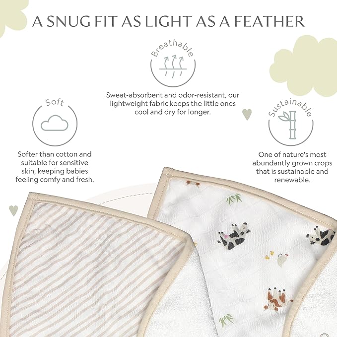 Bamboo Little Baby Bibs (Pack of 2) - Bibs with Adjustable Snaps- Absorbent Terry Backing