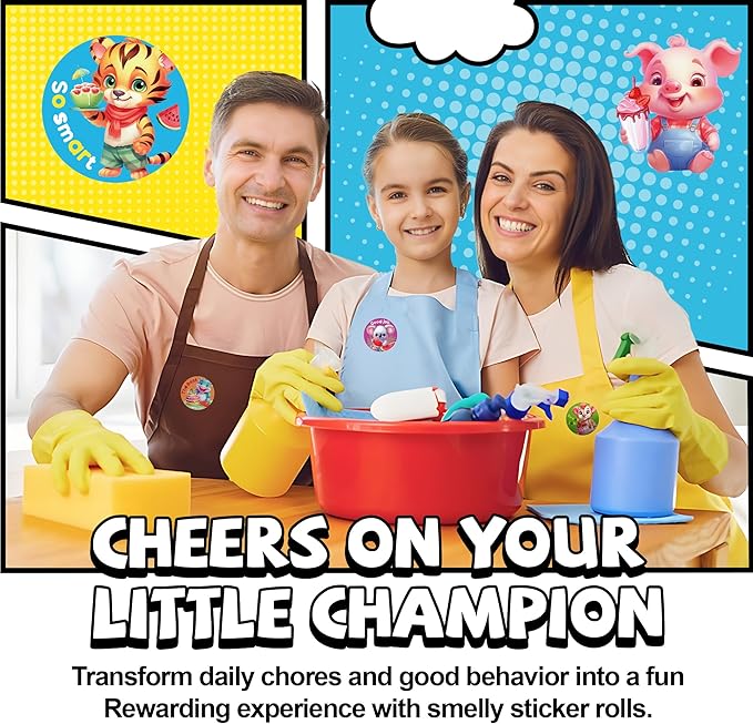 HORIECHALY Scratch and Sniff Stickers Rolls, Smelly Animal Stickers with 24 Designs and 3 Fruit Scents, Reward Motivate Stickers for Kids, Teachers, Parents Gift- 3 Rolls, 600 Pcs, 1.58"