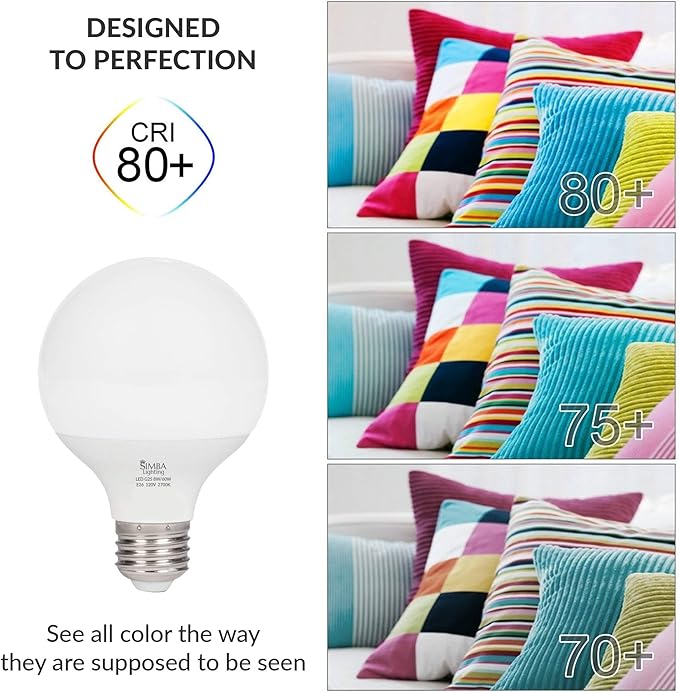 Simba Lighting LED Vanity Globe G25 (G80) Light Bulb for Bathroom, Makeup Mirror | Decorative White Frosted Cover, 8W, 60W Equivalent, 120V, Standard E26 Medium Base, Warm White 2700K, Pack of 3