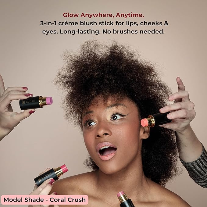 Cream Blush Stick by Phoenix Beauty – 3-in-1 Cheek, Lip & Eye Color | High Pigment, Hydrating Formula with Shea Butter & Hyaluronic Acid | Multi-Use Makeup Stick for Dewy Skin (Coral Crush, Regular)