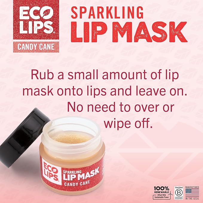 Eco Lips Sparkling Vanilla Mint Candy Cane Lip Mask and Sugar Lip Scrub for Holiday Gifting, Stocking Stuffers, 0.25 oz. (2 ct)
