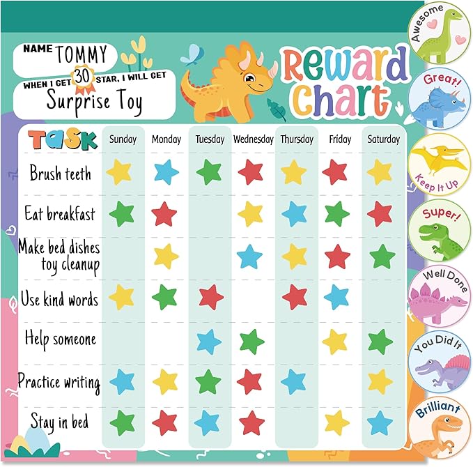 Reward Chart for Kids – Dinosaur Magnetic Kids Behavior Chart, Pad with 26 Chore Charts, 1920 Star Stickers, 49 Incentive Stickers, Responsibility Chart for Kids Boys Toddlers - Kids Chore Chart