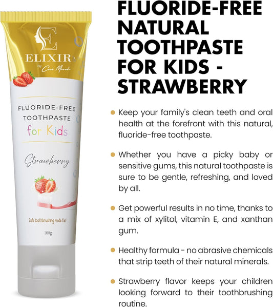 Elixir by Cocó March Fluoride Free Brightening Natural Toothpaste Strawberry Kids 5.3 Oz (100g)