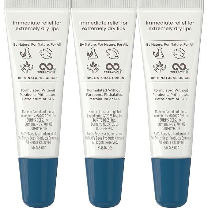Burt's Bees Lip Balm Stocking Stuffers, Moisturizing Lip Care Christmas Gifts, Rescue Relief - Relieves Extremely Dry Lips with Moisturizing Shea Butter & Echinacea, Natural Origin Treatment (3-Pack)