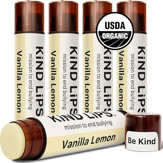 Kind Lips Vanilla Lemon Lip Balm 5-Pack - USDA Organic, Natural Chapstick Alternative for Dry Lips | Gluten-Free, Cruelty-Free