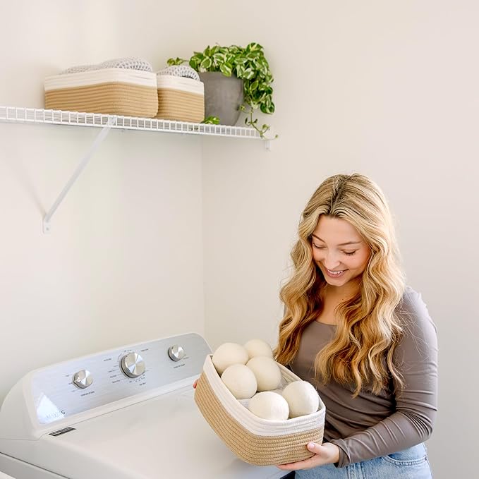 NaturalCozy 11.8"x8"x4.5” Storage Baskets for Shelves 3 Pack | Cotton Rope Woven Small Baskets for Organizing | Small Storage Bins for Nursery, Bathroom, Closet, Cube Shelf, Decorative, Gift Basket