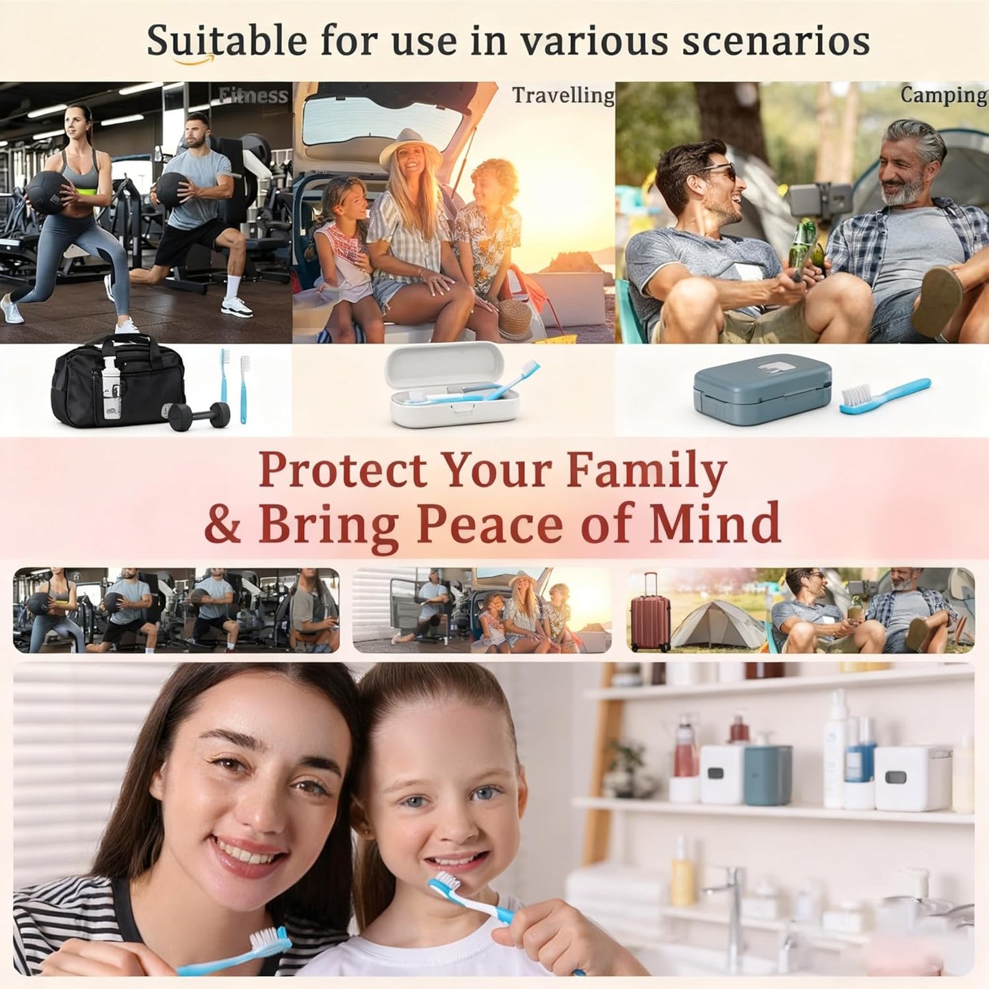 6 PCS Travel Toothbrush Head Covers Caps, Tooth Brush Protector Cap Brush Pod Case Portable Plastic Clip Wall Mounted Hanging Rack Organizer for Bathroom Travel