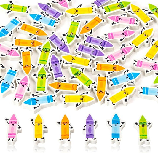 CJiangpo 60Pcs Crayon Mini Erasers for Kids Bulk, Colorful Cartoon Crayon Cute Pencil Rubber Eraser Birthday Party Favors Fillers Kids Back to School Classroom Rewards Student Homework Prizes Gifts