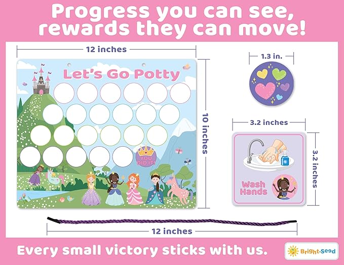 Magnetic Princess & Unicorn Potty Chart, Potty Training Chart for Toddler Girls, Sticker Chart for Kids, Potty Training Sticker Chart for Toddlers, Potty Sticker Chart, Potty Training Chart Girls
