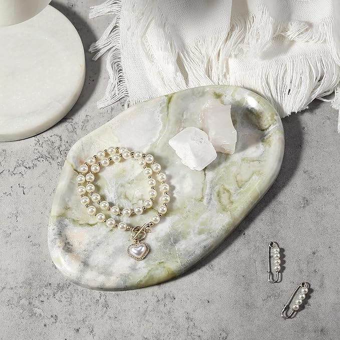Koville Luxury Natural Green Marble Vanity Tray, Cloud Shape Serving Stone Key Tray for Home Decor, 10" x 7" Marble Storage Trays for Bathroom, Stone Plate Holder for Perfume, Candle and Jewelry