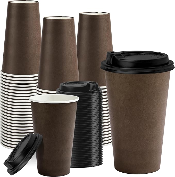 16 oz Disposable Coffee Cups with Lids 100 Pack, Hot Paper Coffee Cups with Lids, To Go Cup with Lid