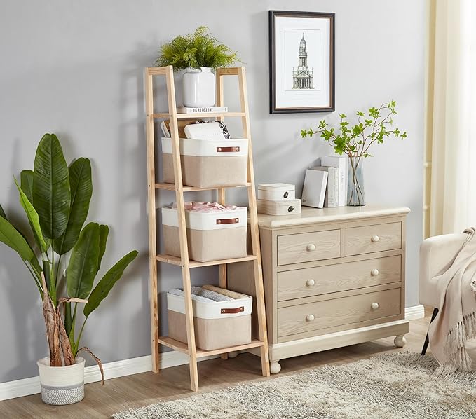 DECOMOMO Storage Baskets for Shelves - Fabric Storage Bins, Linen Closet Organizers and Storage (Beige & White, XL - 3 Pack)