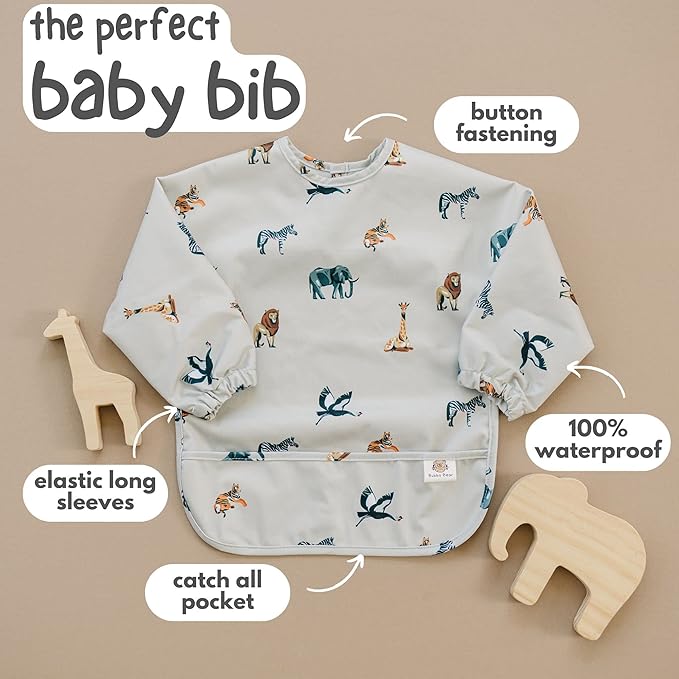 Bubba Bear Baby Bib with Sleeves, Long Sleeve Toddler Feeding Apron Bibs for Eating & Lead Weaning, Mess Proof Full Sleeved