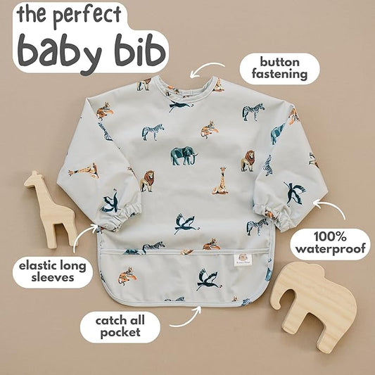 Bubba Bear Baby Bib with Sleeves, Long Sleeve Toddler Feeding Apron Bibs for Eating & Lead Weaning, Mess Proof Full Sleeved