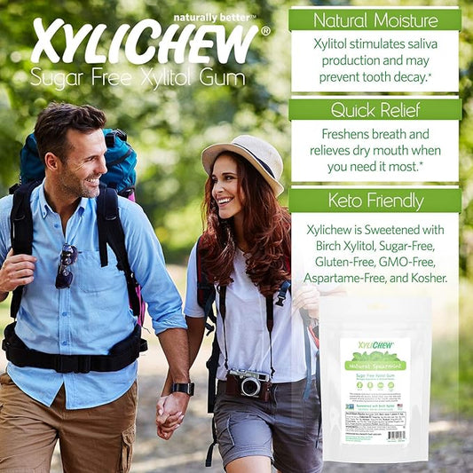 Xylichew 100% Xylitol Chewing Gum - Non GMO, Non Aspartame, Gluten Free, and Sugar Free Gum - Natural Oral Care, Relieves Bad Breath and Dry Mouth - Spearmint, 500 Count